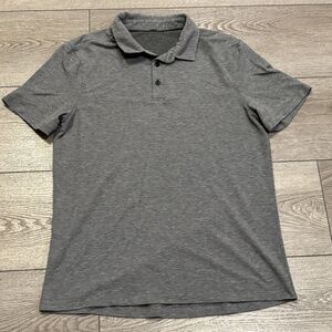 Lululemon Polo‎ Shirt Mens Medium Gray Heather Evolution Golf Performance Preppy